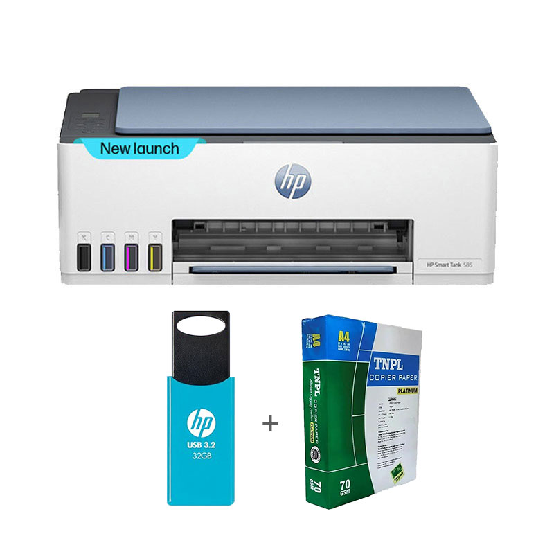 Picture of HP Smart Tank 525 All-in-One Multi-function Color Inkjet Printer  (Grey White, Ink Bottle) + USB 3.2 32GB Pendrive + A4 Sheet Bundle
